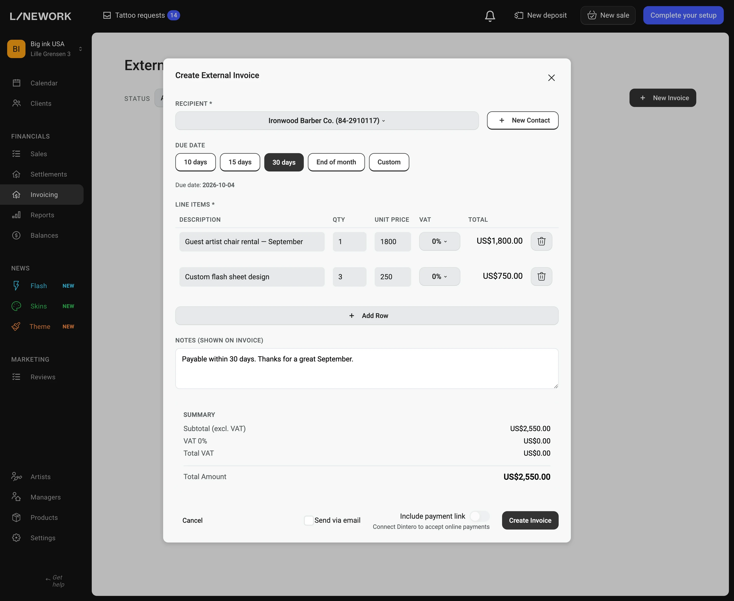 Invoice flow in Linework